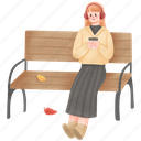 woman, sitting, bench, coffee break, holiday, autumn, park