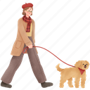 woman, dog, dog walking, female, winter, holiday, autumn