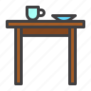 kitchen, table, cup, plate