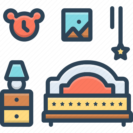 Bed, decor, furniture, child, bedding, picture, lamp icon - Download on Iconfinder