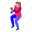 home, training, woman, dumbbell, isometric 