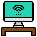 computer, desktop, screen, signal, wifi