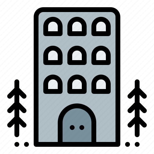 Accommodation, building, hotel, tree icon - Download on Iconfinder