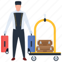 hotel services, human work, luggage carrier, porter, porter services 
