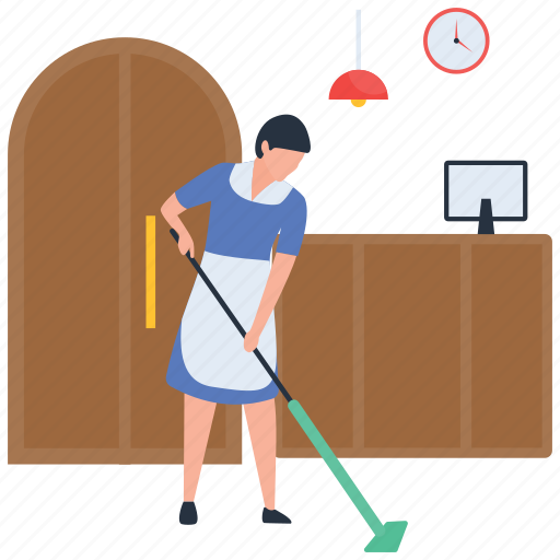 Hospitality service, hotel housekeeper, hotel housekeeping, housekeeping, room service, sweeper illustration - Download on Iconfinder