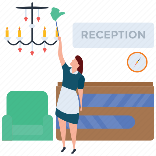 Cleaner, cleaning, female maid, hotel service, reception cleaning illustration - Download on Iconfinder