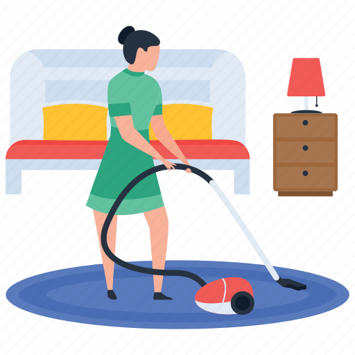 Cleaner, cleaning, female maid, hotel service, vacuum cleaning illustration - Download on Iconfinder