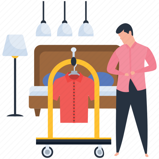 Cleaning, cloth delivery, ironing service, laundry service, room service illustration - Download on Iconfinder