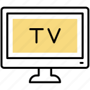 hotel, room, yellow, television, emoticon, tv, monitor, face, action