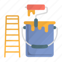 roller brush, paint bucket, ladder, stairs, steps, coloring, brush