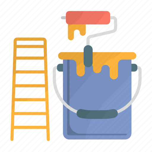 Roller brush, paint bucket, ladder, stairs, steps, coloring, brush icon - Download on Iconfinder
