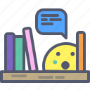books, chat, library, message, read, shelf