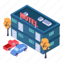 hotel, building, service, car, rooms, trees