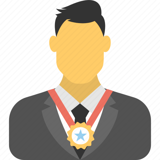 Best seller badge, business winning, businessman wearing award badge, employee award, employee of the month badge icon - Download on Iconfinder