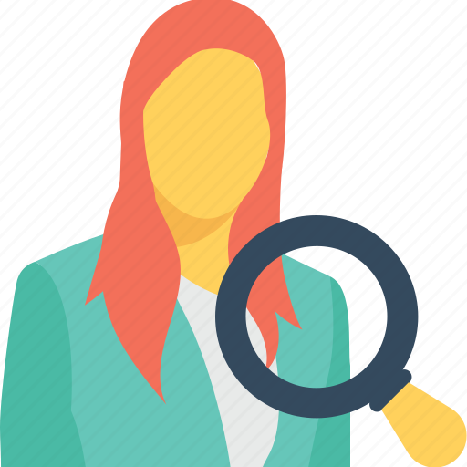 Applicant, female, human resource, personnel search, search icon - Download on Iconfinder