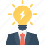bulb, business, idea, light, thunder 