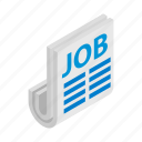 employment, isometric, job, newspaper, paper, search, vacancy