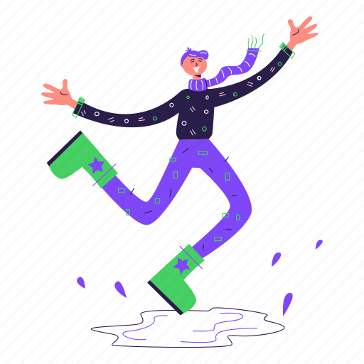Happiness, joy, happy, emotion, puddle, jump, fall illustration - Download on Iconfinder