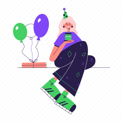 Happiness, joy, happy, emotion, birthday, balloons, gift illustration - Download on Iconfinder