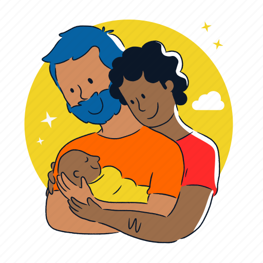 Parents, baby, family, male, child, hug, newborn illustration - Download on Iconfinder