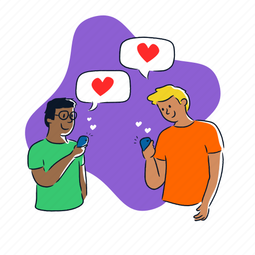 Texting, men, love, romance, like, messaging, lgbt illustration - Download on Iconfinder