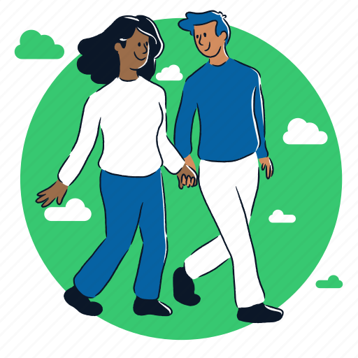 Walking, couple, touch, holding hands, love, romantic, romance illustration - Download on Iconfinder