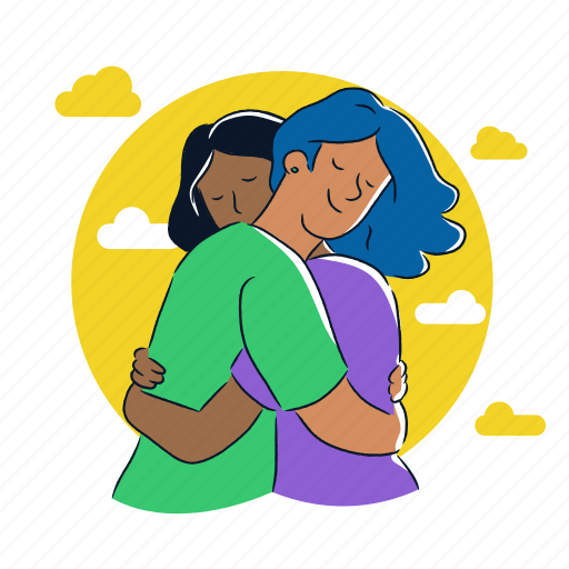 Women, hug, female, girl, love, romantic, lgbt illustration - Download on Iconfinder