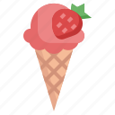 straberry, dessert, cone, summertime, sweet, ice cream