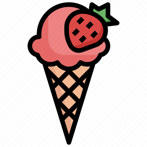 Straberry, dessert, cone, summertime, sweet, ice cream icon - Download on Iconfinder