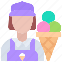 seller, ice, cream, woman, food, cafe, shop