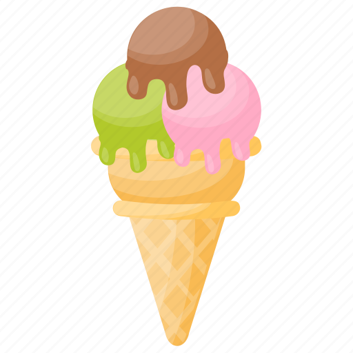 Green tea ice cream, ice cream cone, multi flavor ice cream, strawberry chocolate ice cream, waffle icon - Download on Iconfinder
