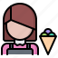 cone, cream, dessert, ice, seller, shop, woman 
