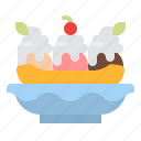 banana, dessert, ice cream, split