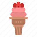 cone, ice cream, strawberry, summer