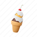 png, cherry, icecream, cone, delicious, waffle, sweet 