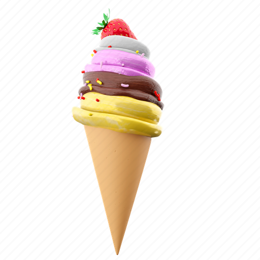 Png, waffle peel, strawberries, cone, vanilla, dessert, sundae 3D illustration - Download on Iconfinder