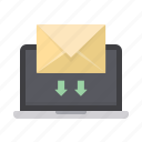 arrows, email, envelope, inbox, laptop