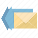 arrow, email, envelope, reply