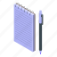 pen, notebook, isometric 