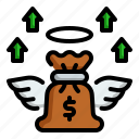 money, bag, wings, clouds, dollar, inflation, fly