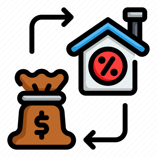 Refinancing, home, discount, recession, bankrupt, money, bag icon - Download on Iconfinder