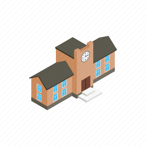 Architecture, building, clock, college, education, isometric, school icon - Download on Iconfinder
