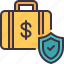 briefcase, money, shield, protection 