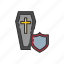 coffin, death, funeral, insurance, protection, shield 