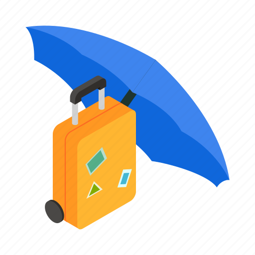 Insurance, isometric, luggage, protection, travel, umbrella, under icon - Download on Iconfinder