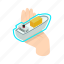 boat, hand, holding, insurance, isometric, ship, sign 