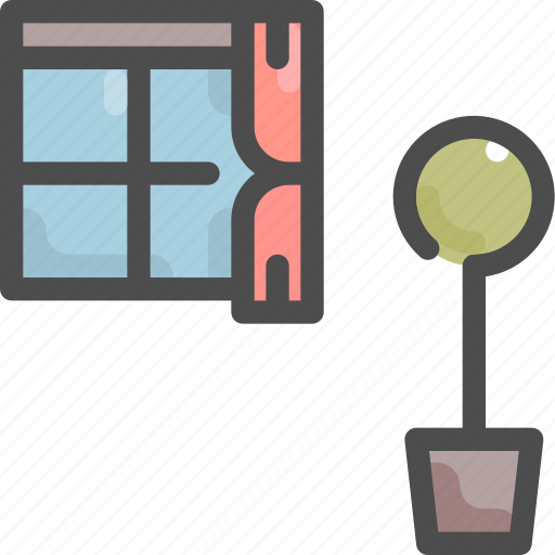 Curtain, furniture, house, interior, pot, tree, window icon - Download on Iconfinder