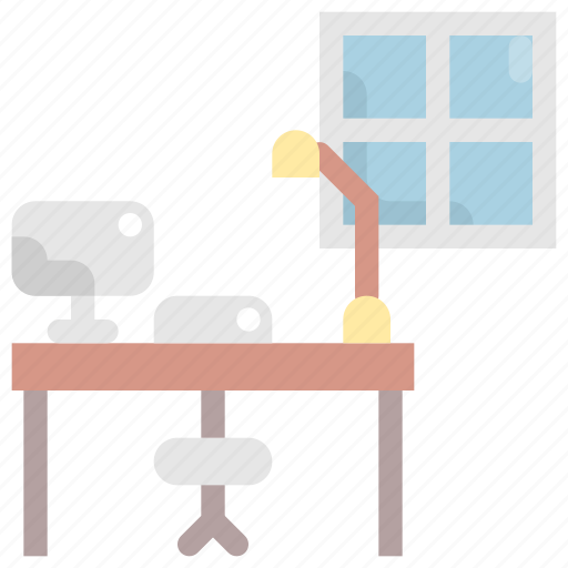 Desk, furniture, house, interior, laptop, window, work icon - Download on Iconfinder