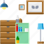 cabinet, furniture, cupboard, lamp, book 