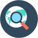 globe, internet search, magnifier, magnifying glass, search location